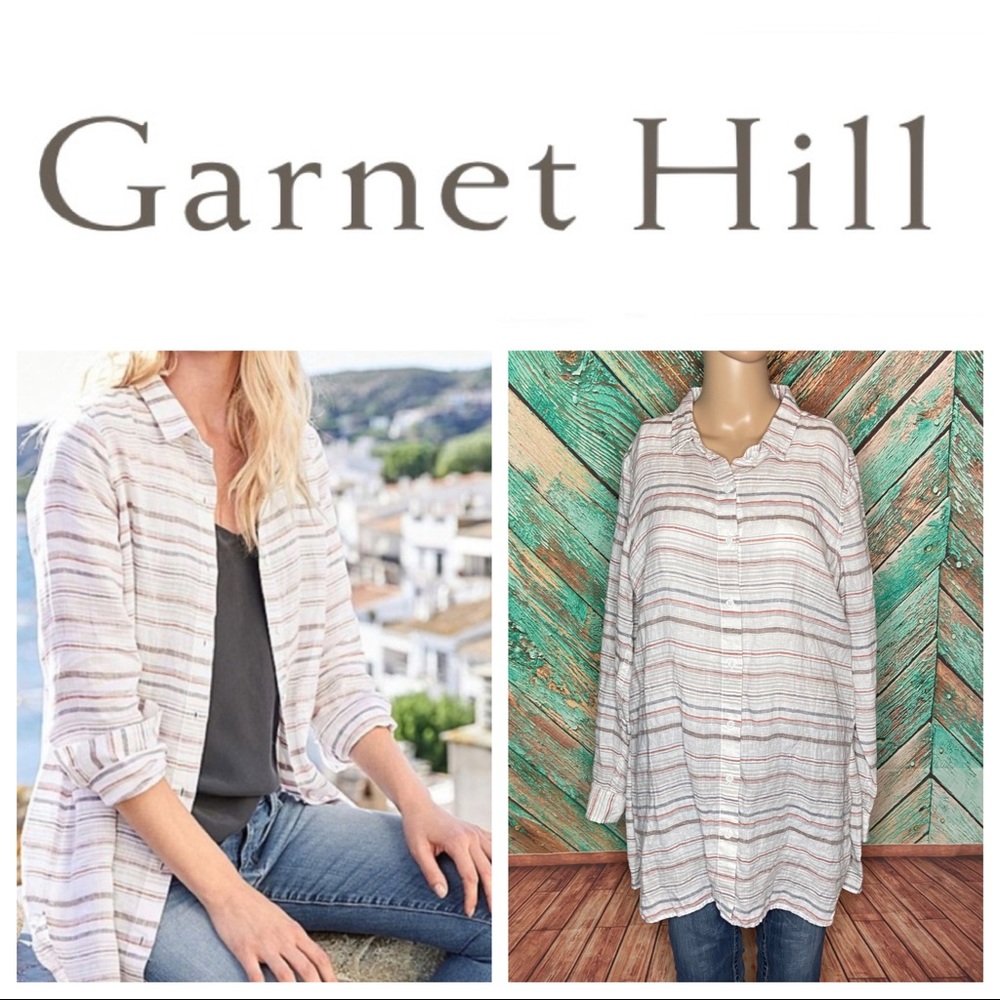 Garnet Hill Relaxed Linen Stripe Button Up Blouse